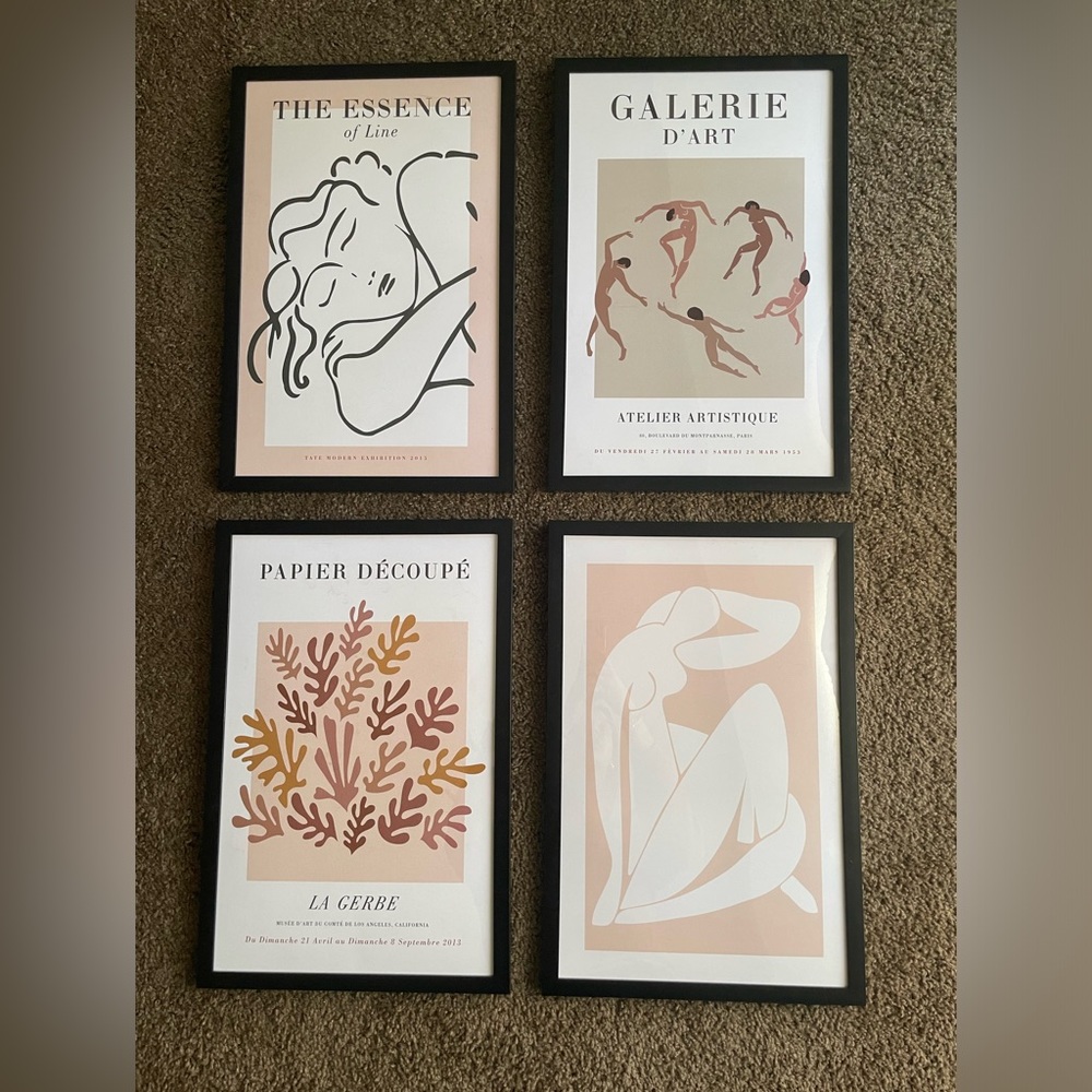 Matisse artwork 4 pieces with black frames